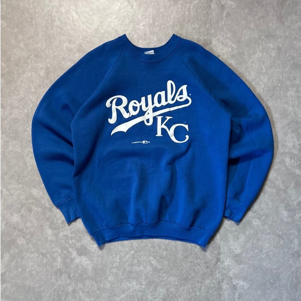 90s Vintage Kansas City Royals Script Blue Crewneck -L